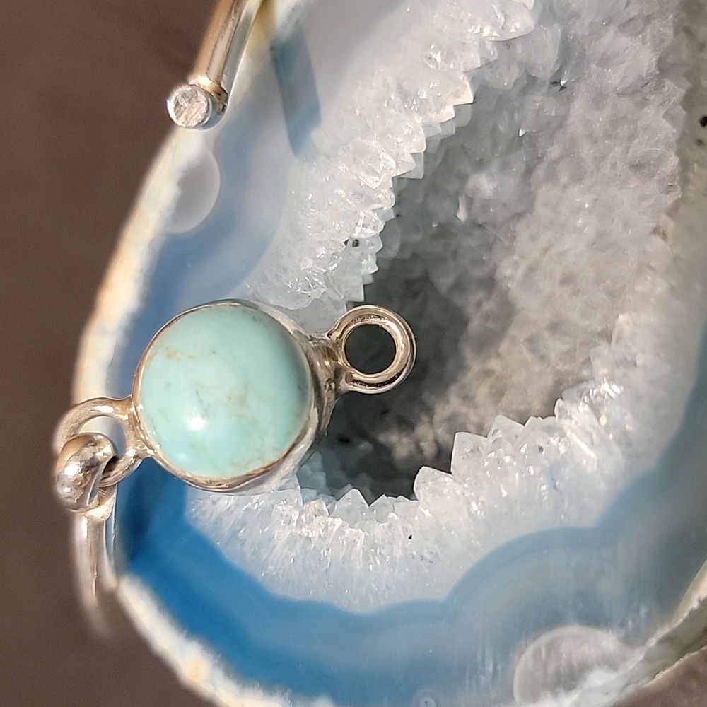 Turquoise Bangle Bracelet Mexico Solid 925 - image 5